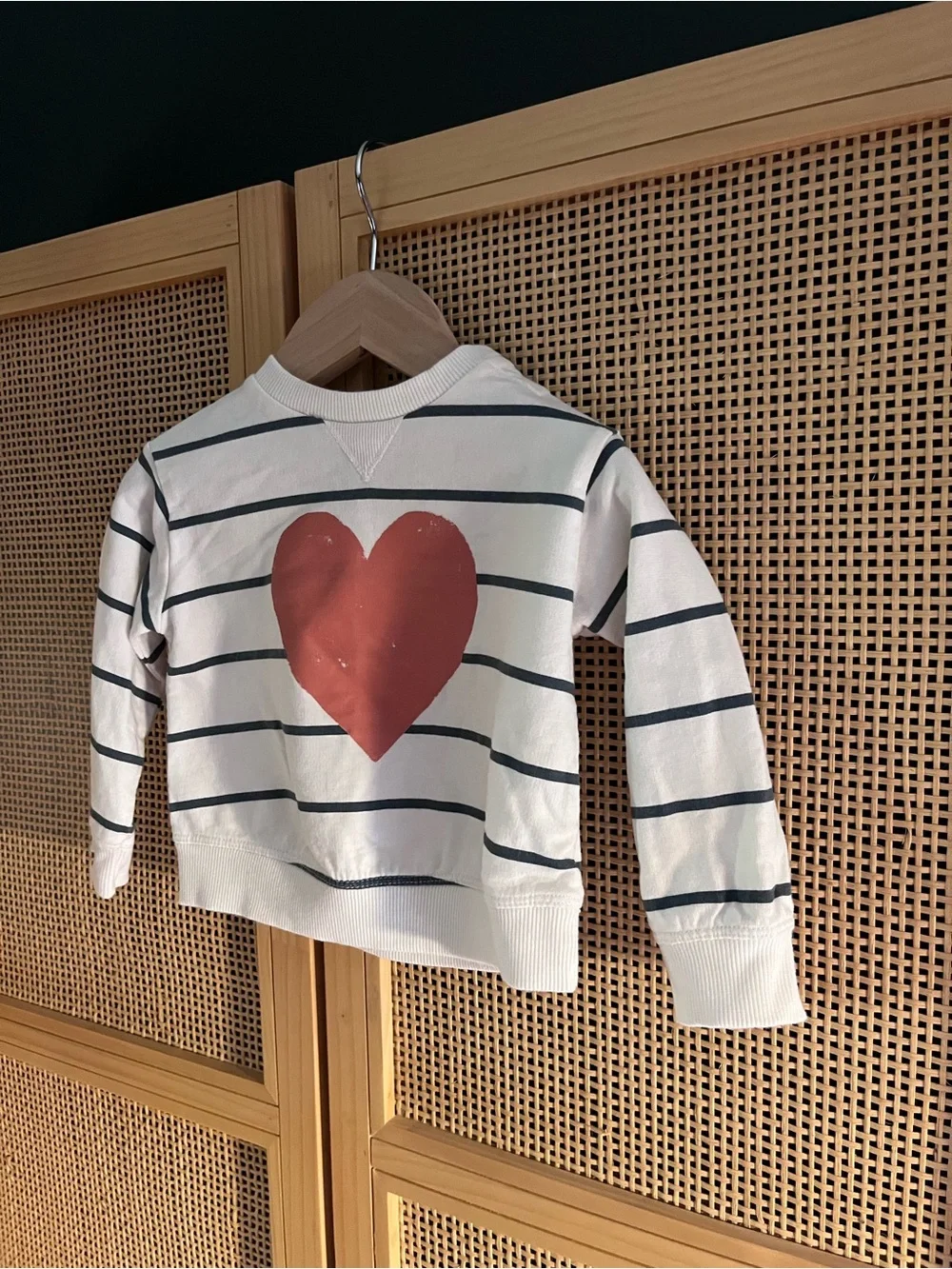 Little Co 6M Cream Striped Sweatshirt with Red Heart